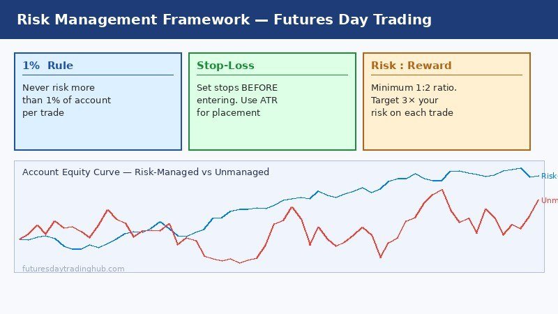 Risk management framework showing the 1% rule and stop-loss strategy for futures